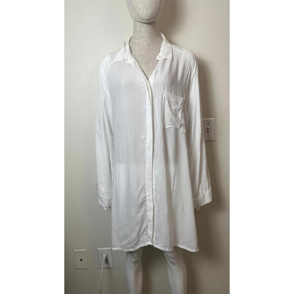 JONNY COTA Tops - JONNY COTA OVERSIZED WHITE SHEER BUTTON UP OPERA BLOUSE SHIRT